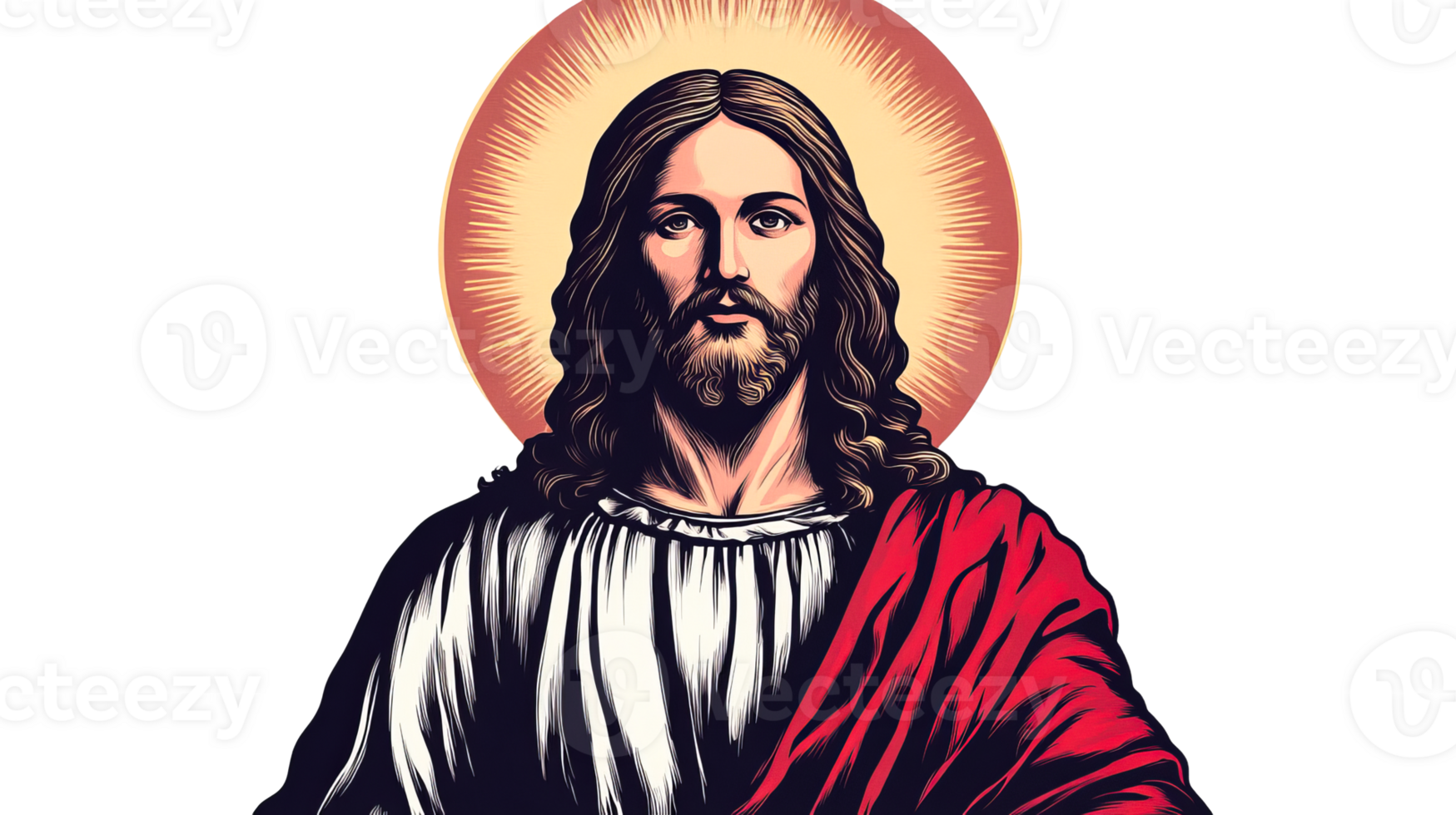 Depiction of a religious figure with a halo and flowing robes png