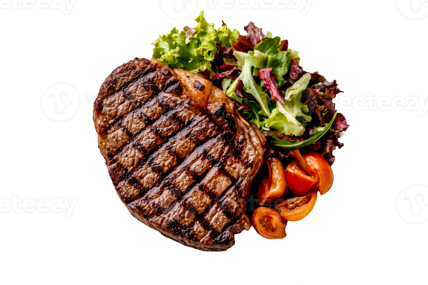 Grilled steak with fresh vegetables on a transparent background png