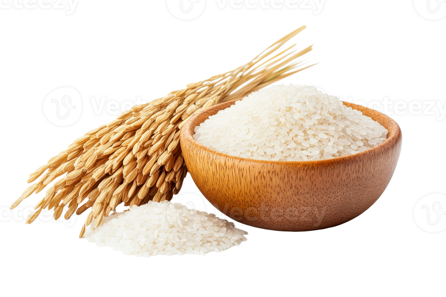 Rice bowl with grains and stalks on transparent background png