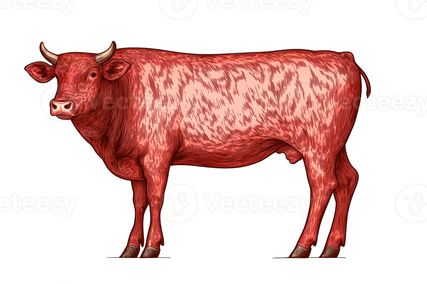 Red cow standing on a transparent background png