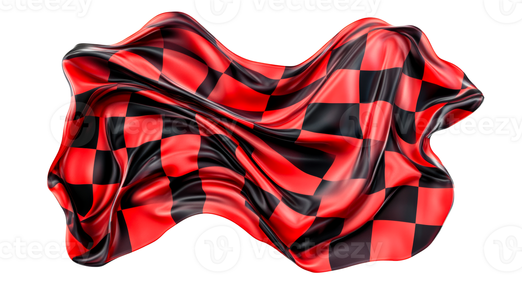Checkered flag in red and black waves on transparent background png