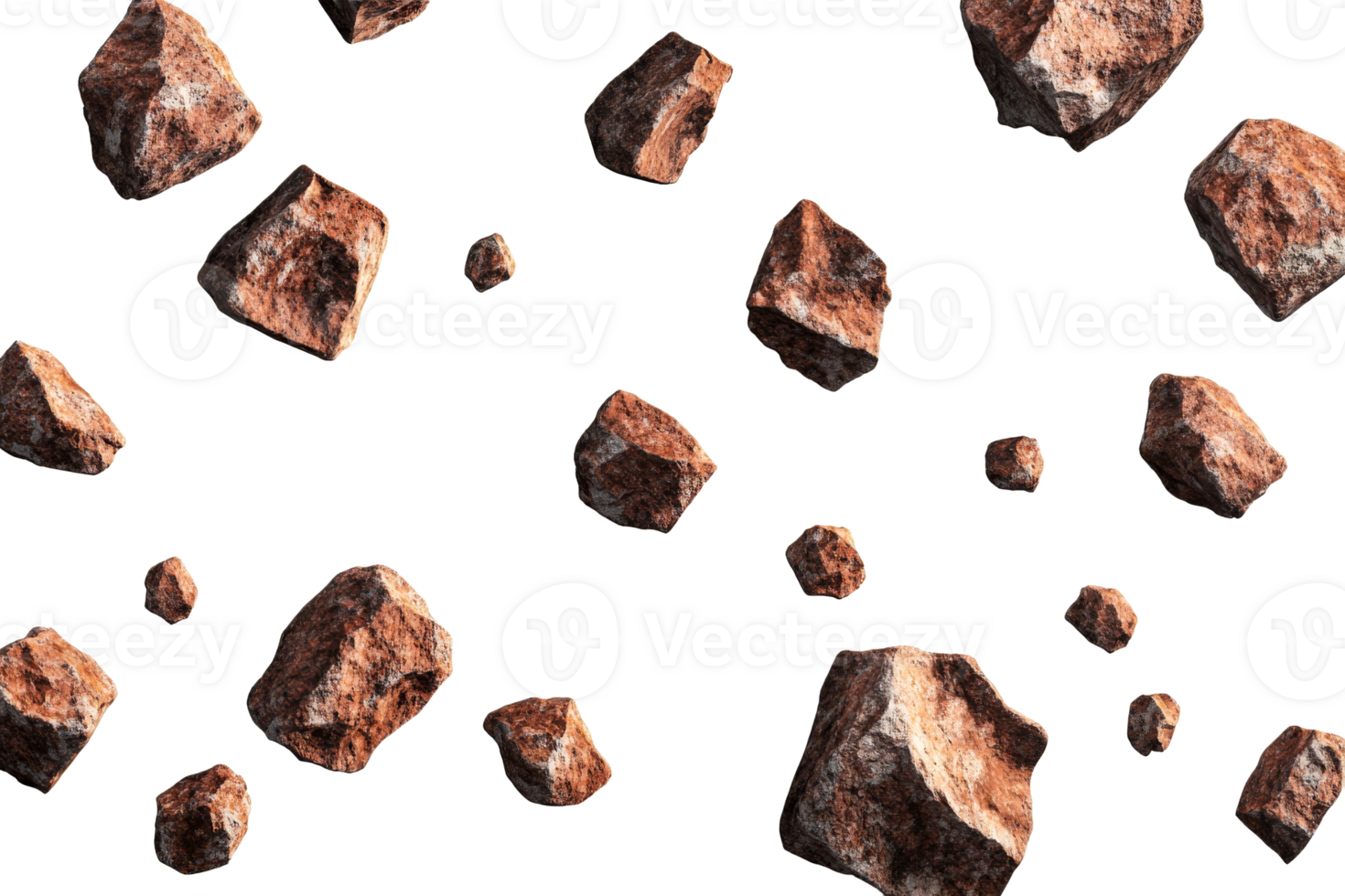 Floating brown rocks with a transparent background png