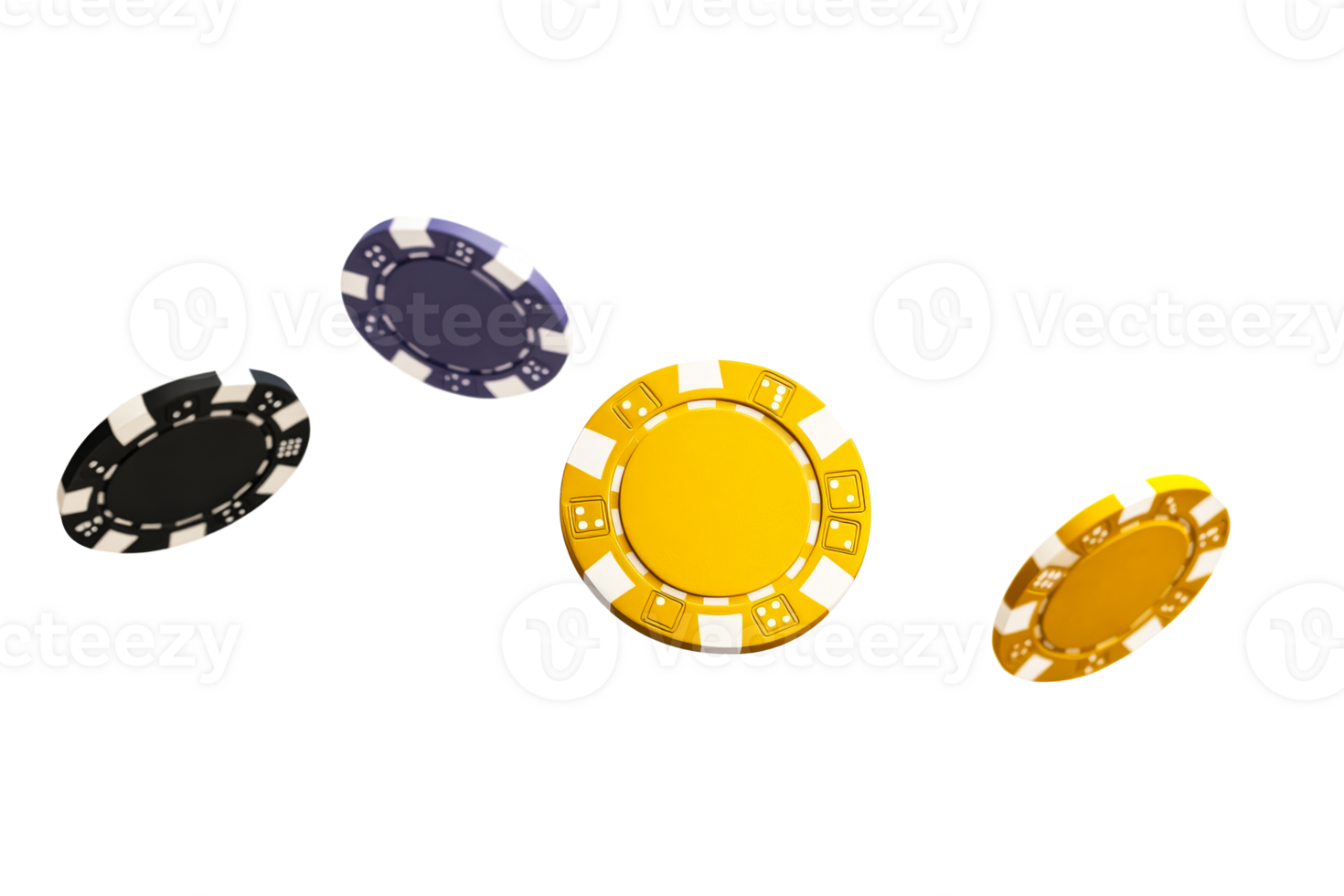 Colorful poker chips floating on a transparent background png