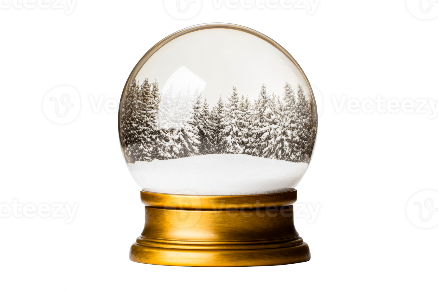 Snow globe with winter forest scene and golden base png