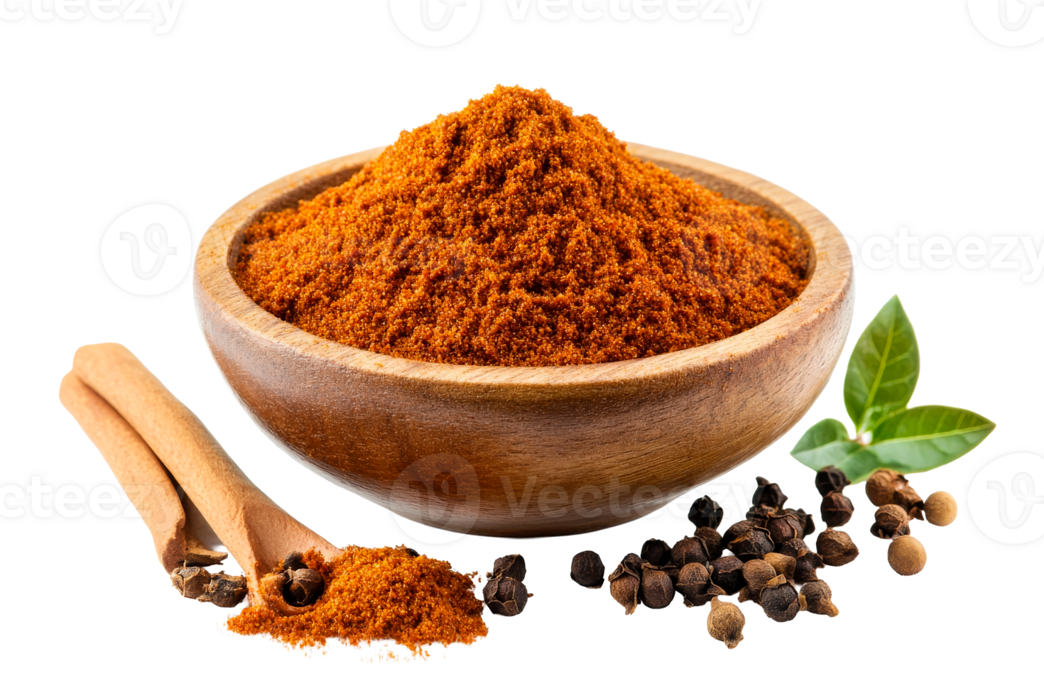Vibrant spice blend in wooden bowl with herbs and seasonings png