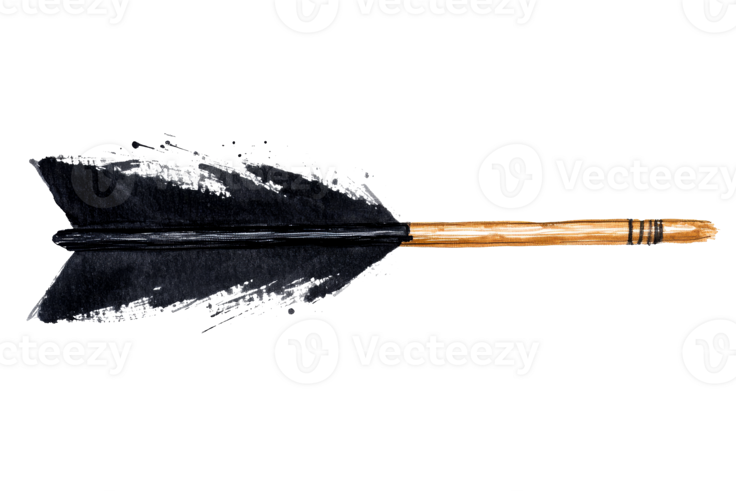 Arrow with black feather fletching on transparent background png
