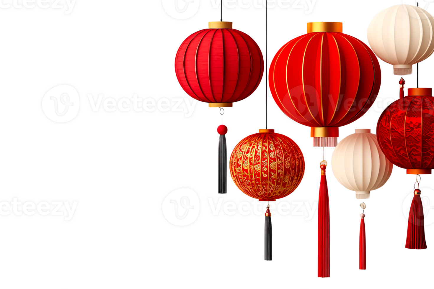 Elegant red and white lanterns hanging for celebration png