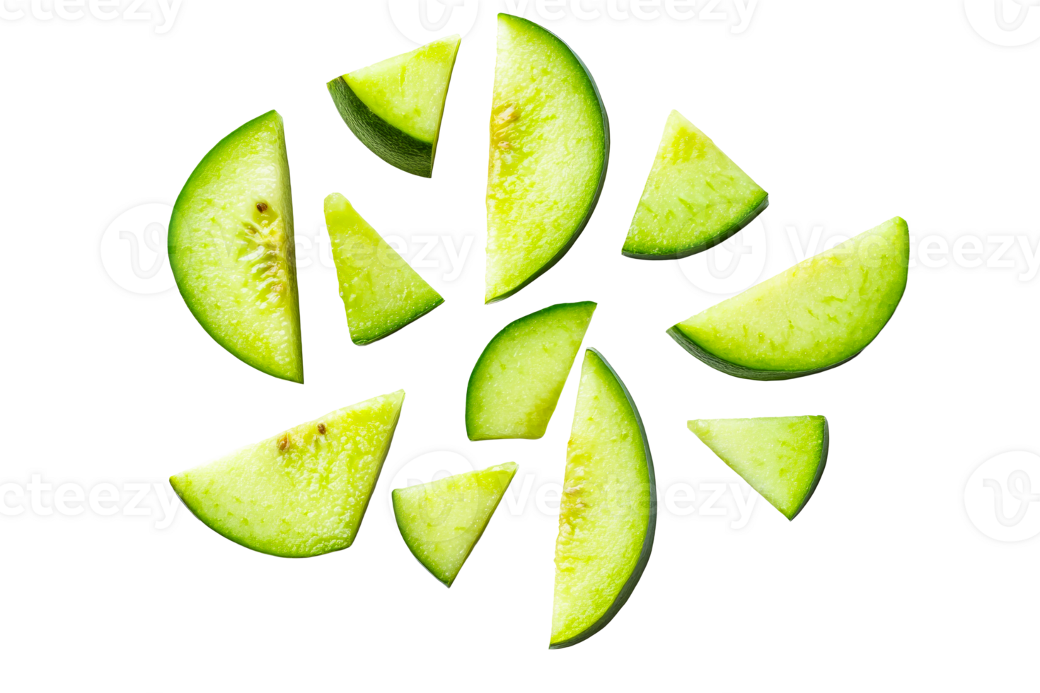 Fresh green melon slices arranged on a transparent background png