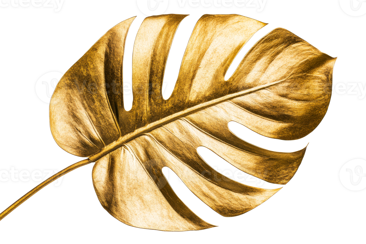 Monstera leaf in shiny gold with transparent background png