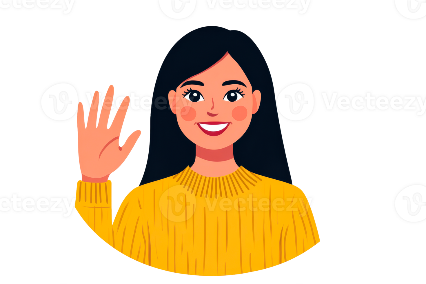Smiling woman greeting with a cheerful wave, isolated design png