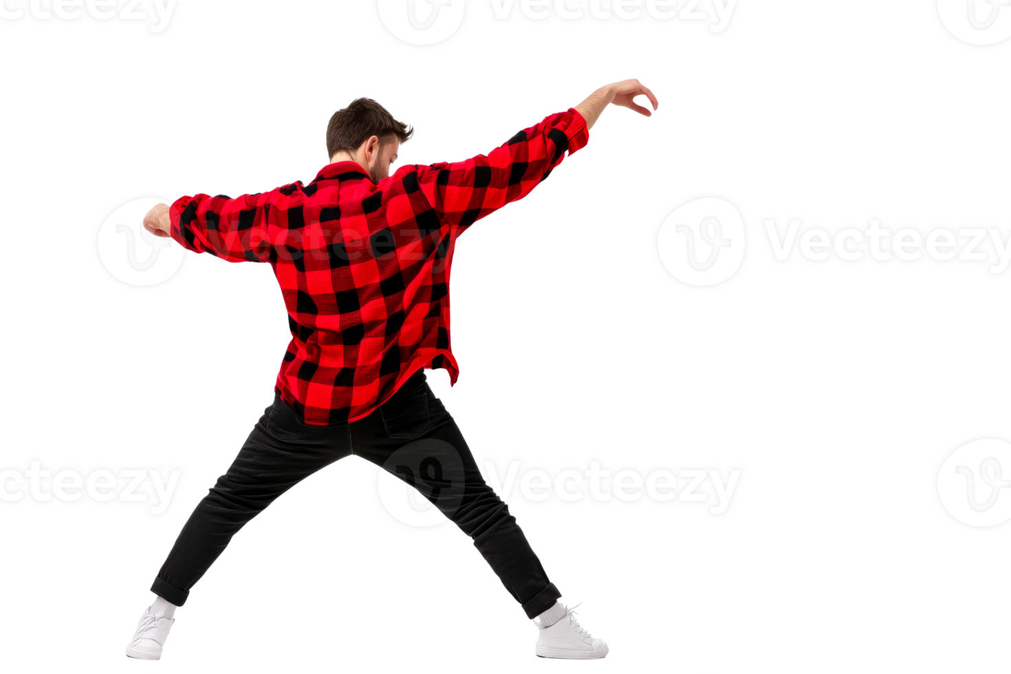 Dynamic dance movement with a young man in a checkered shirt png