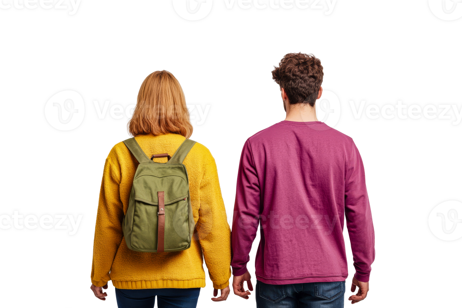 Two young adults stand back to back png