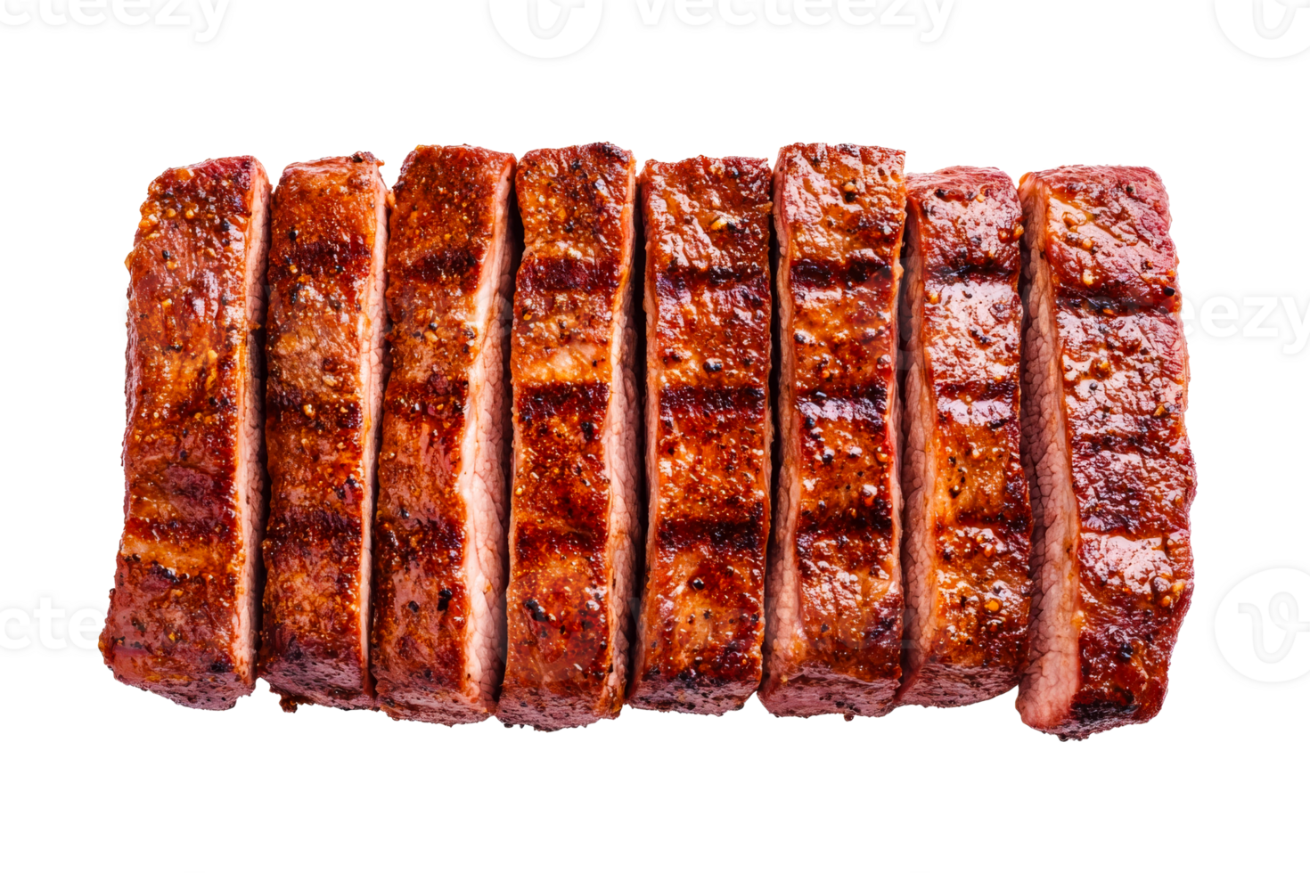 Sliced juicy barbecue meat on a transparent background png