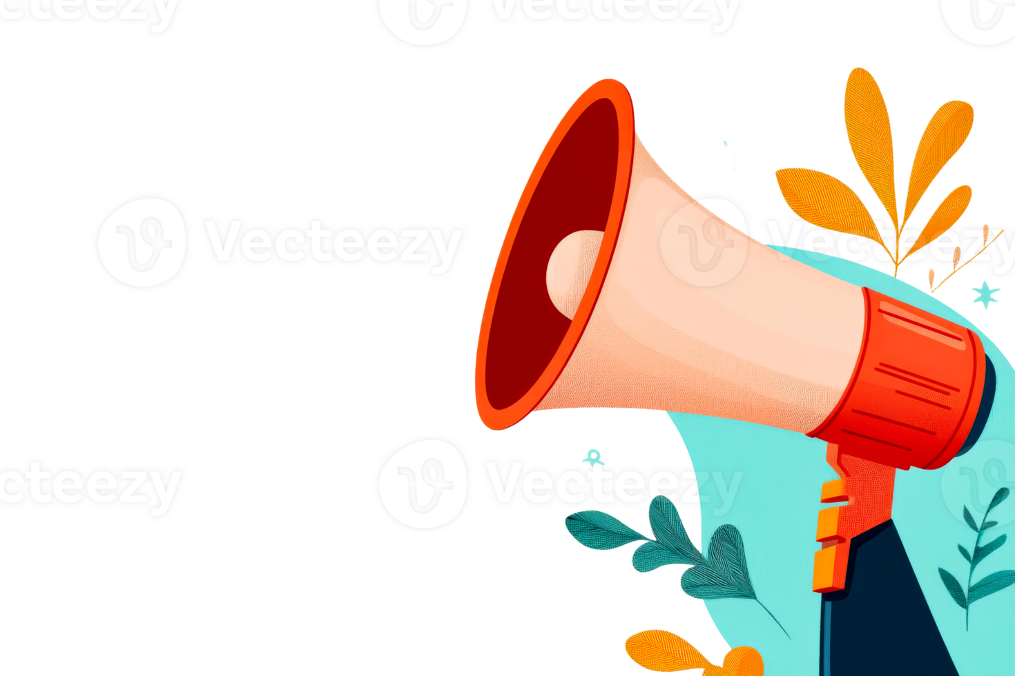 Bright megaphone with colorful leaves on transparent background png