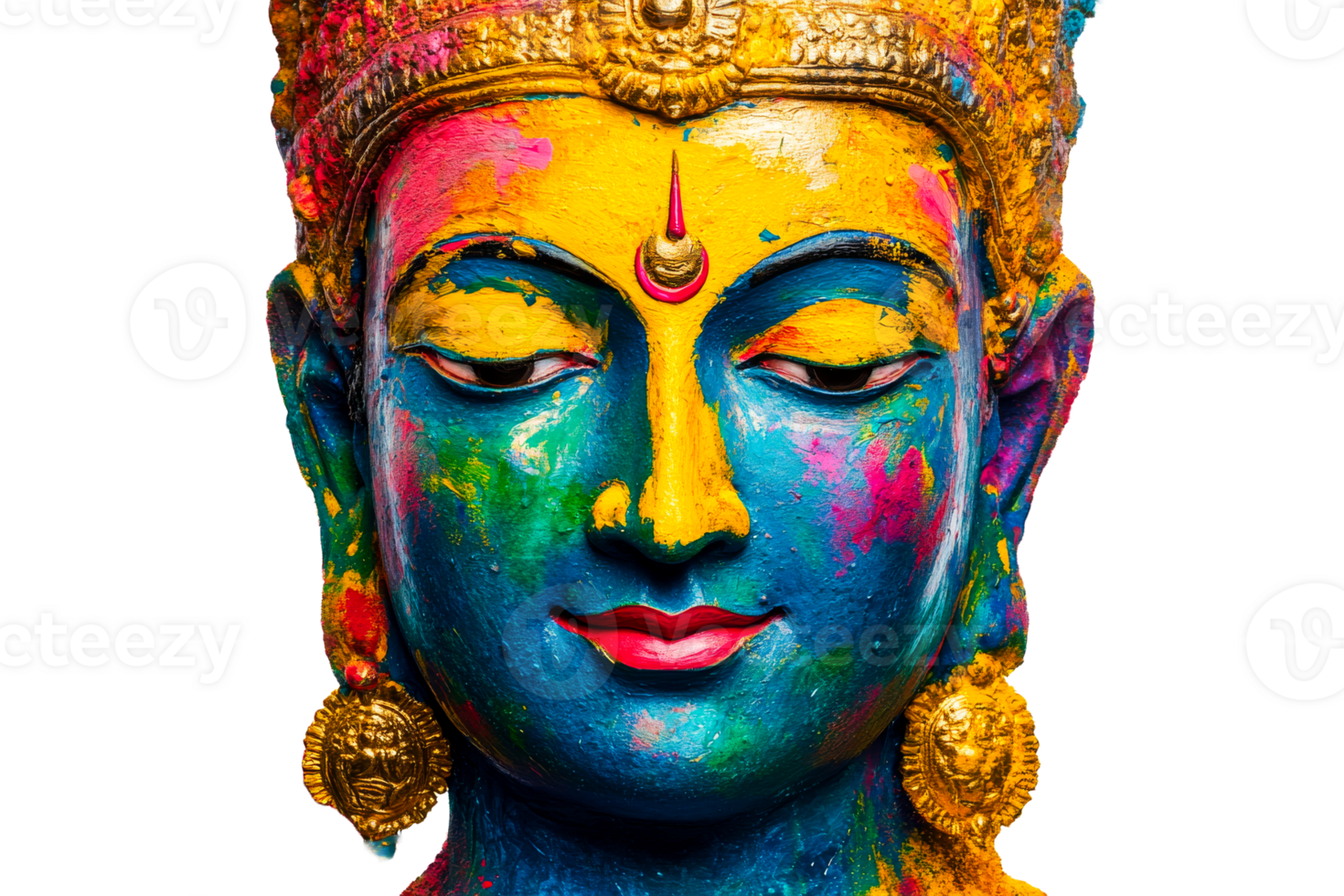 Colorful statue of a deity with intricate details and vibrant hues png