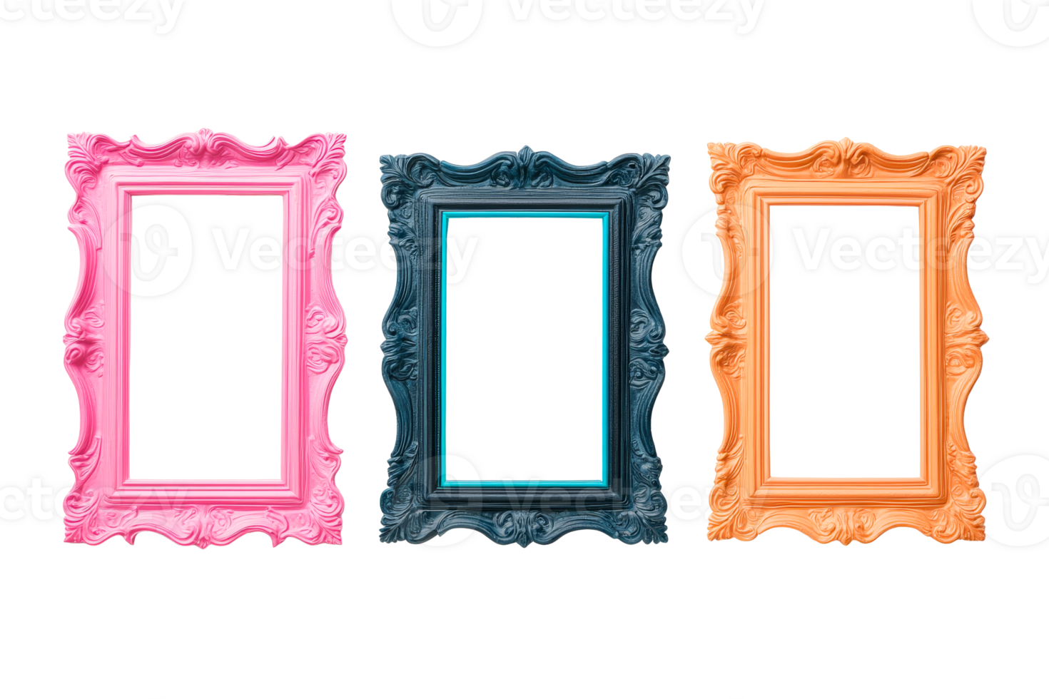 Colorful ornate picture frames with transparent background png