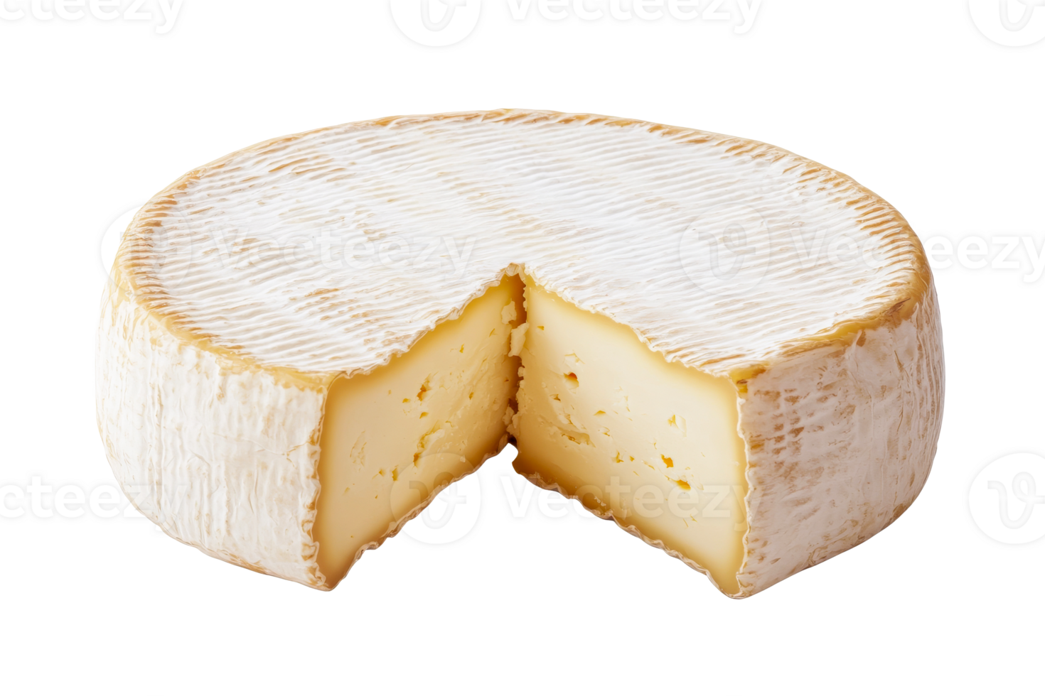 Creamy cheese wheel with a cut serving on transparent background png