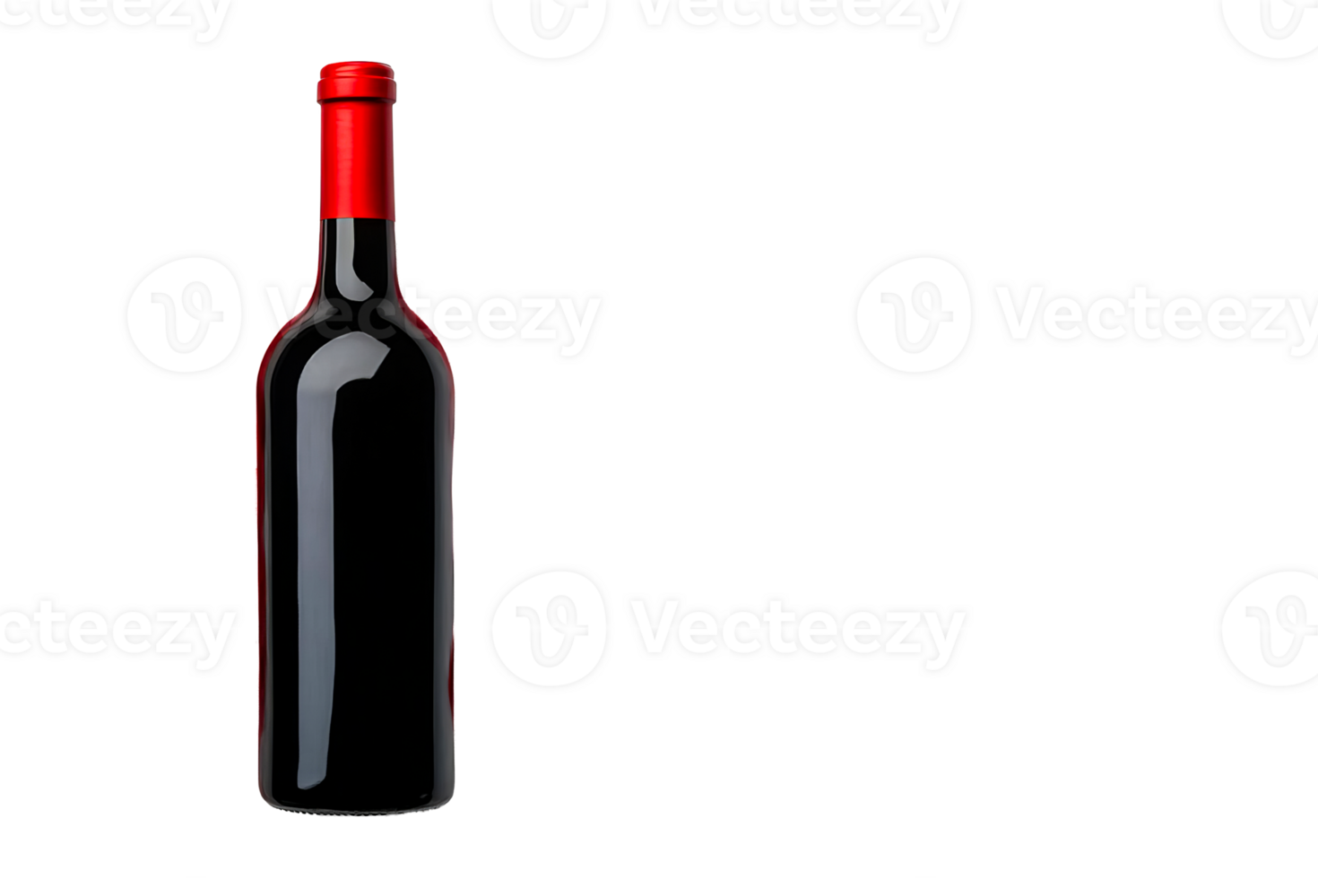 Red wine bottle with red cap on a transparent background png