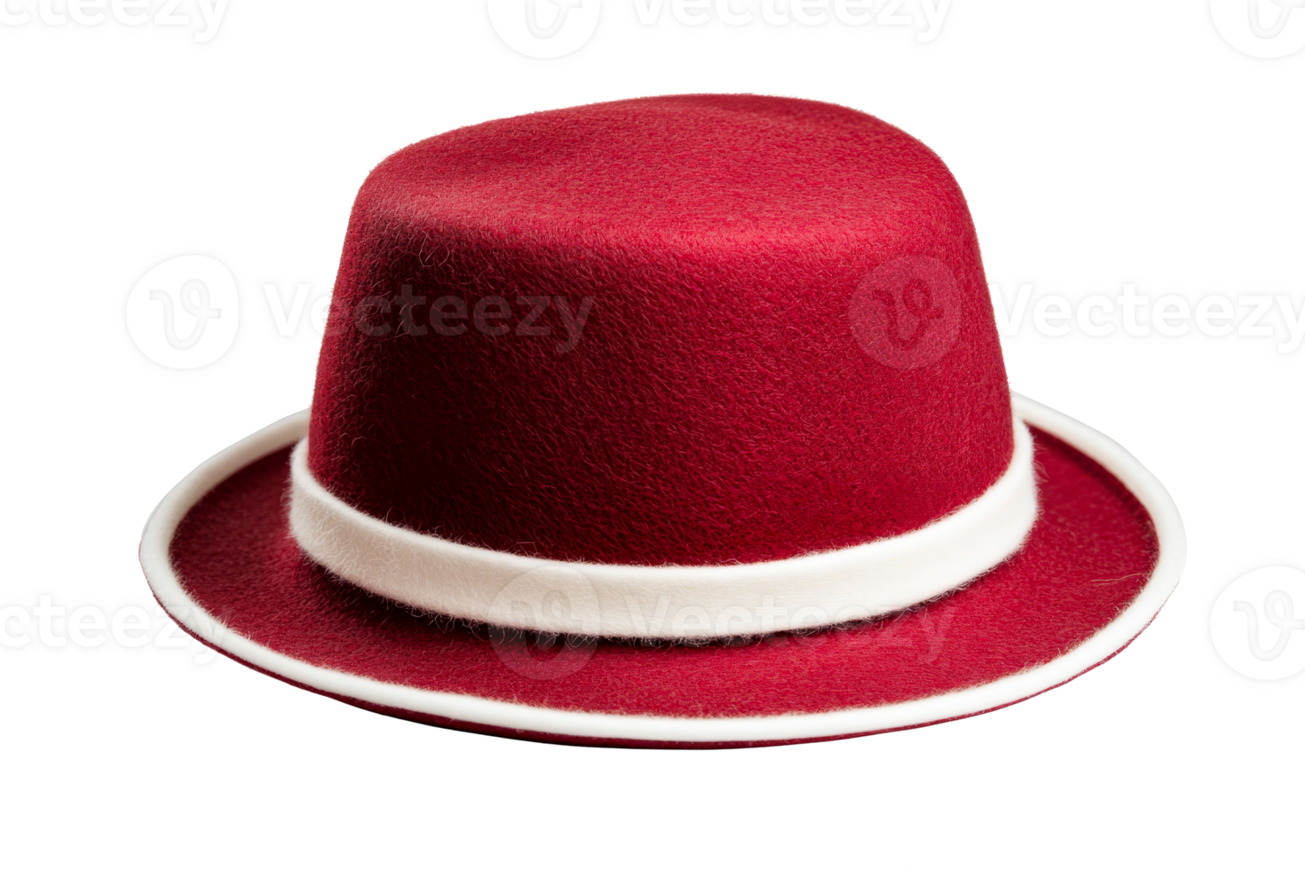 Classic red felt hat with white band on a transparent background png