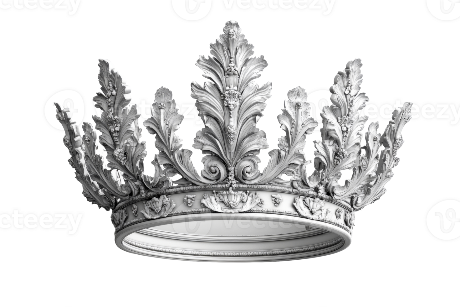 Elegant crown with intricate leaf designs on clear bg png