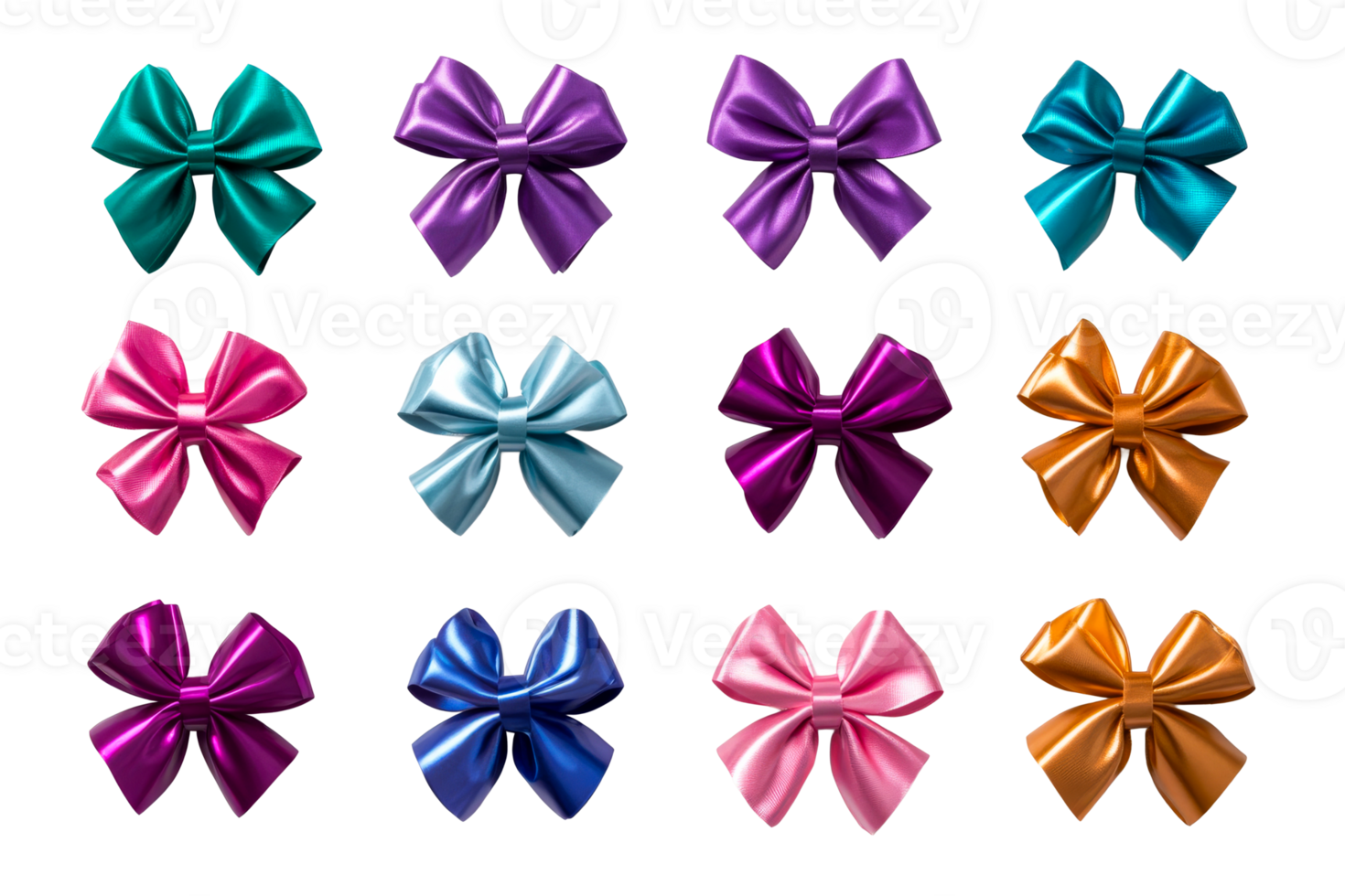 Colorful ribbon bows arranged in a grid with a transparent background png