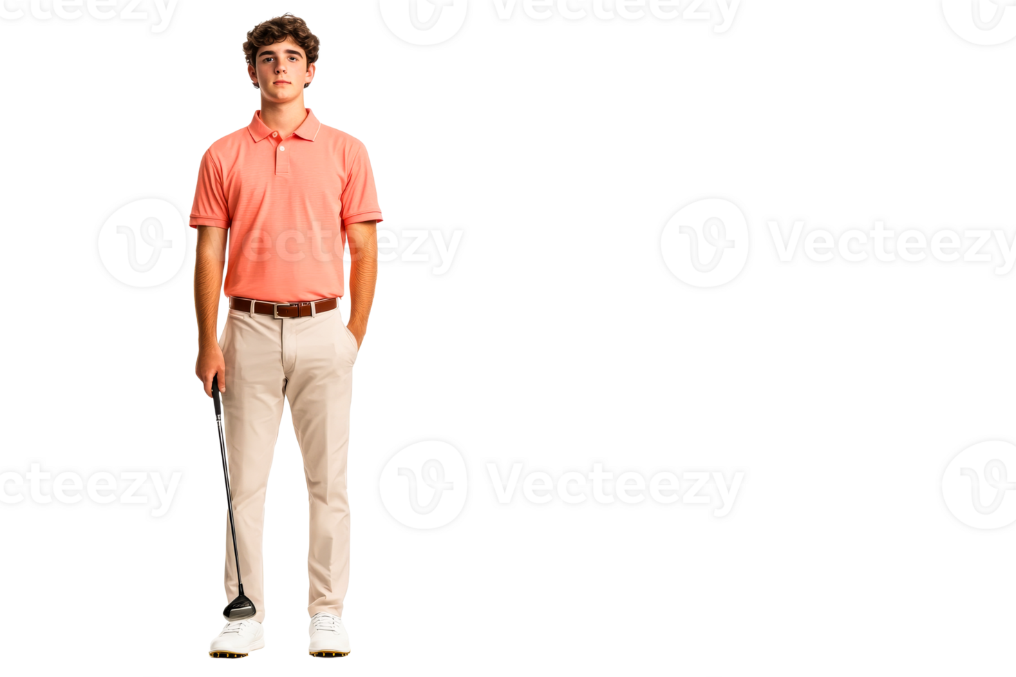 Golf player poses confidently with club on transparent background png