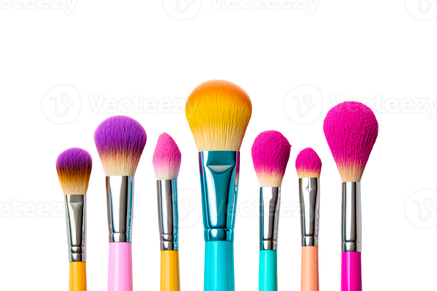 Colorful makeup brushes arranged in a row with a clear background png