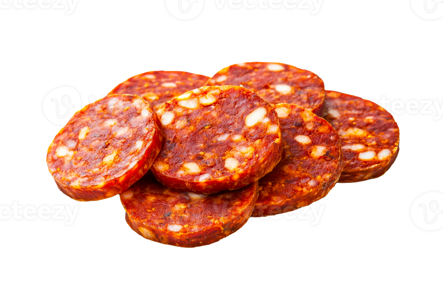 Chorizo slices arranged on a transparent background png