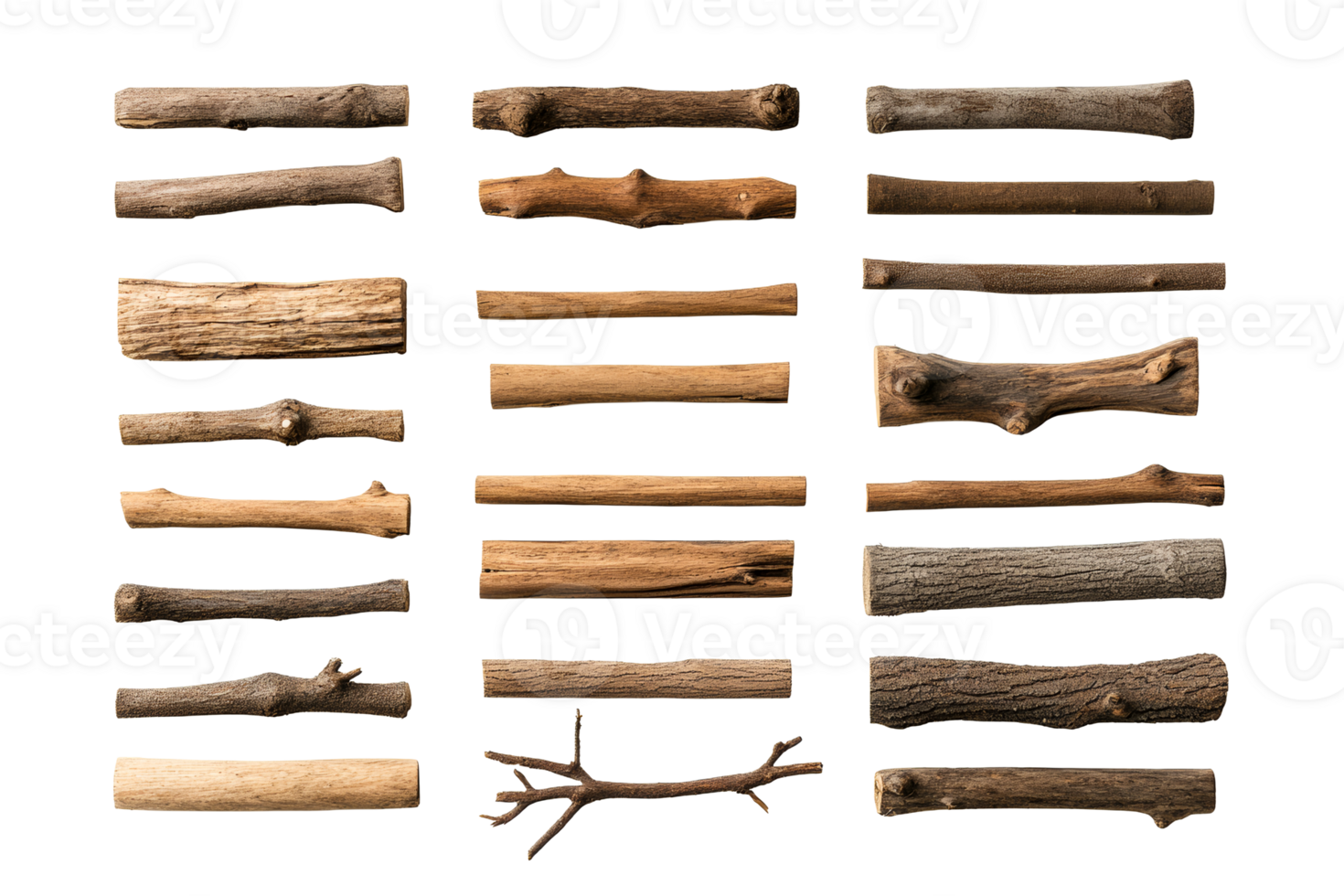Various wooden sticks arranged with a transparent background png
