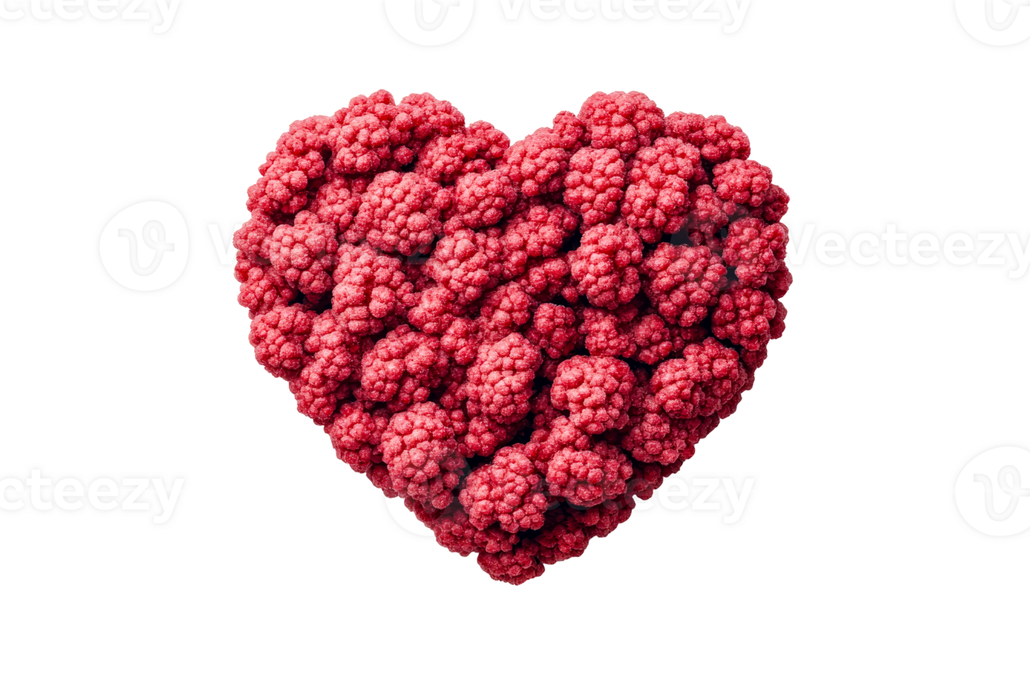 Heart shaped cluster of red raspberries on a transparent background png