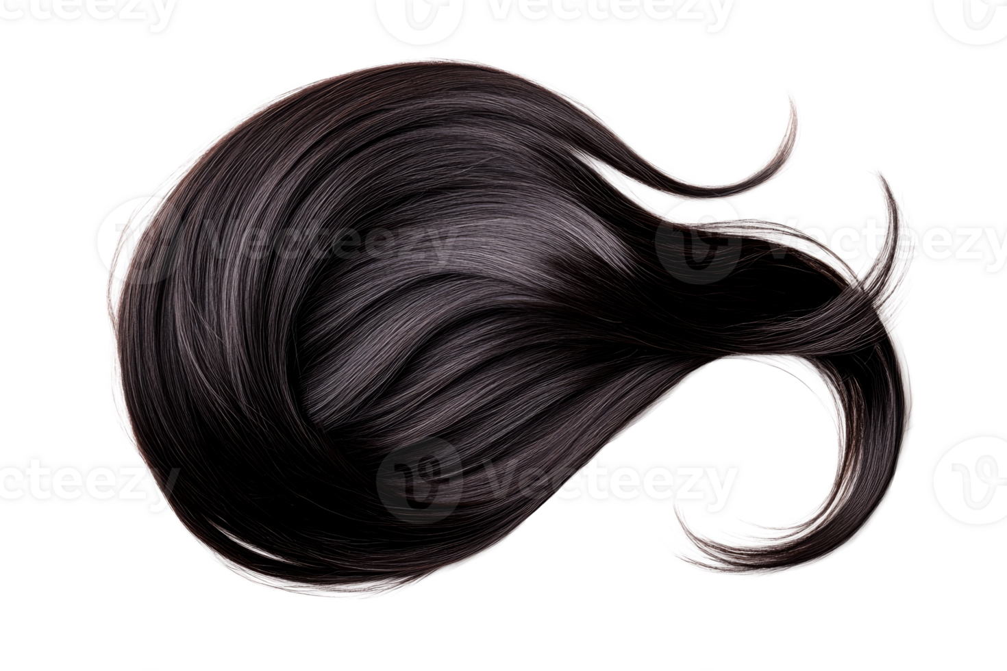 Elegant black hair with a smooth texture on a clear background png