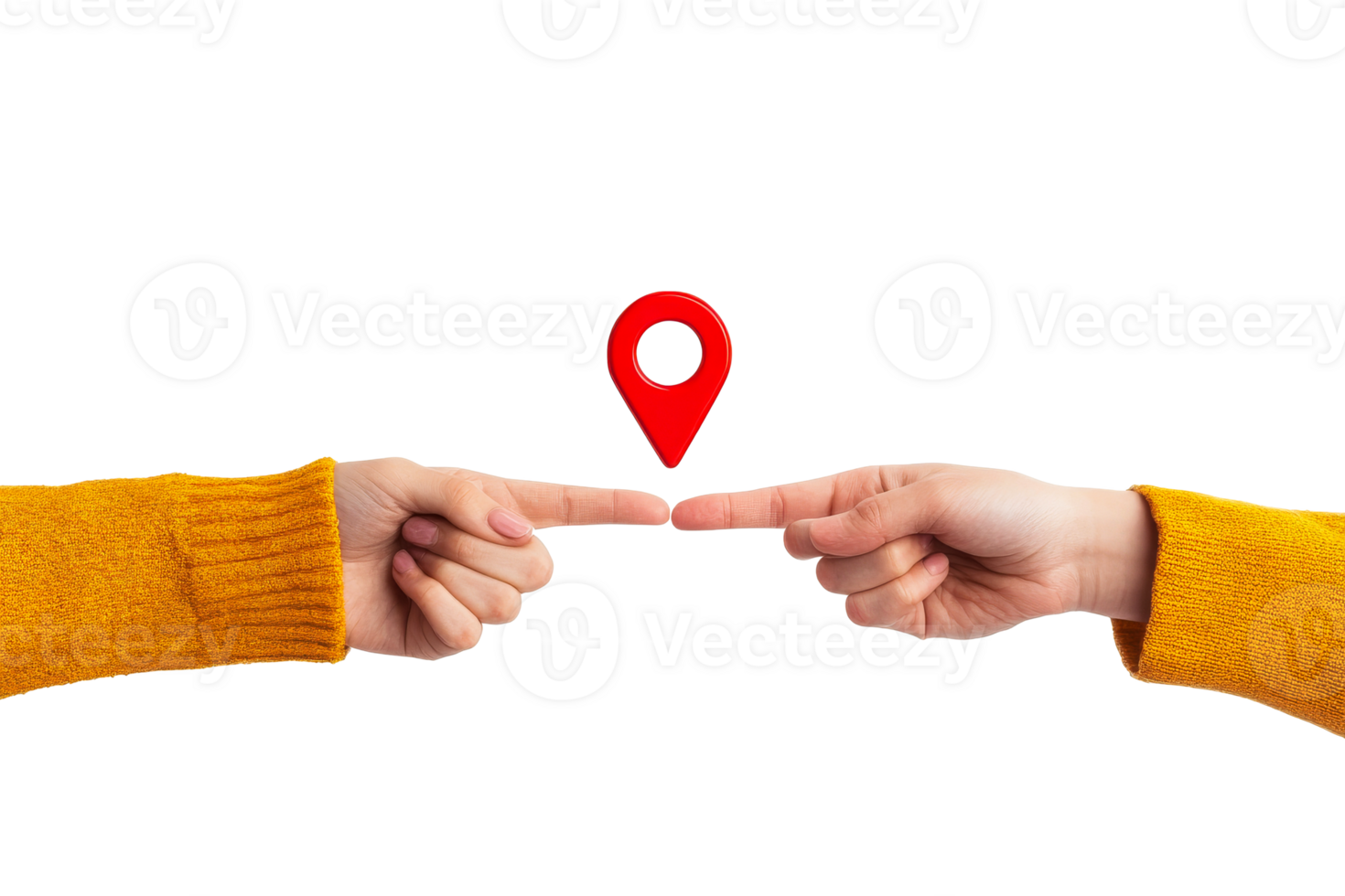 Connection point with hands reaching for location marker png