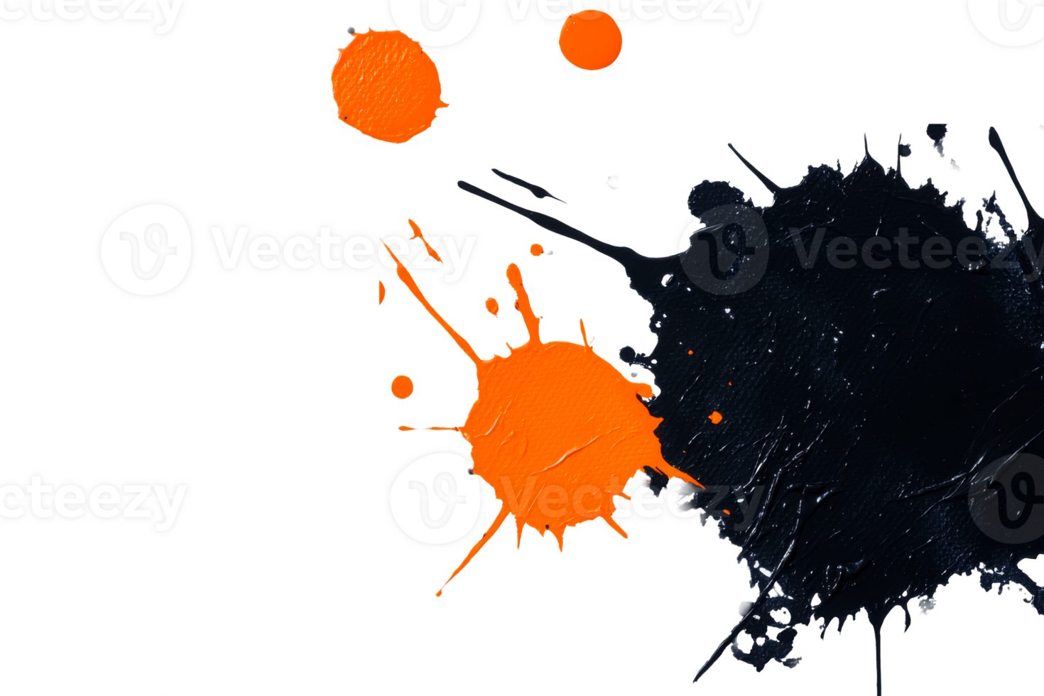Bold black and orange paint splashes on transparent background png