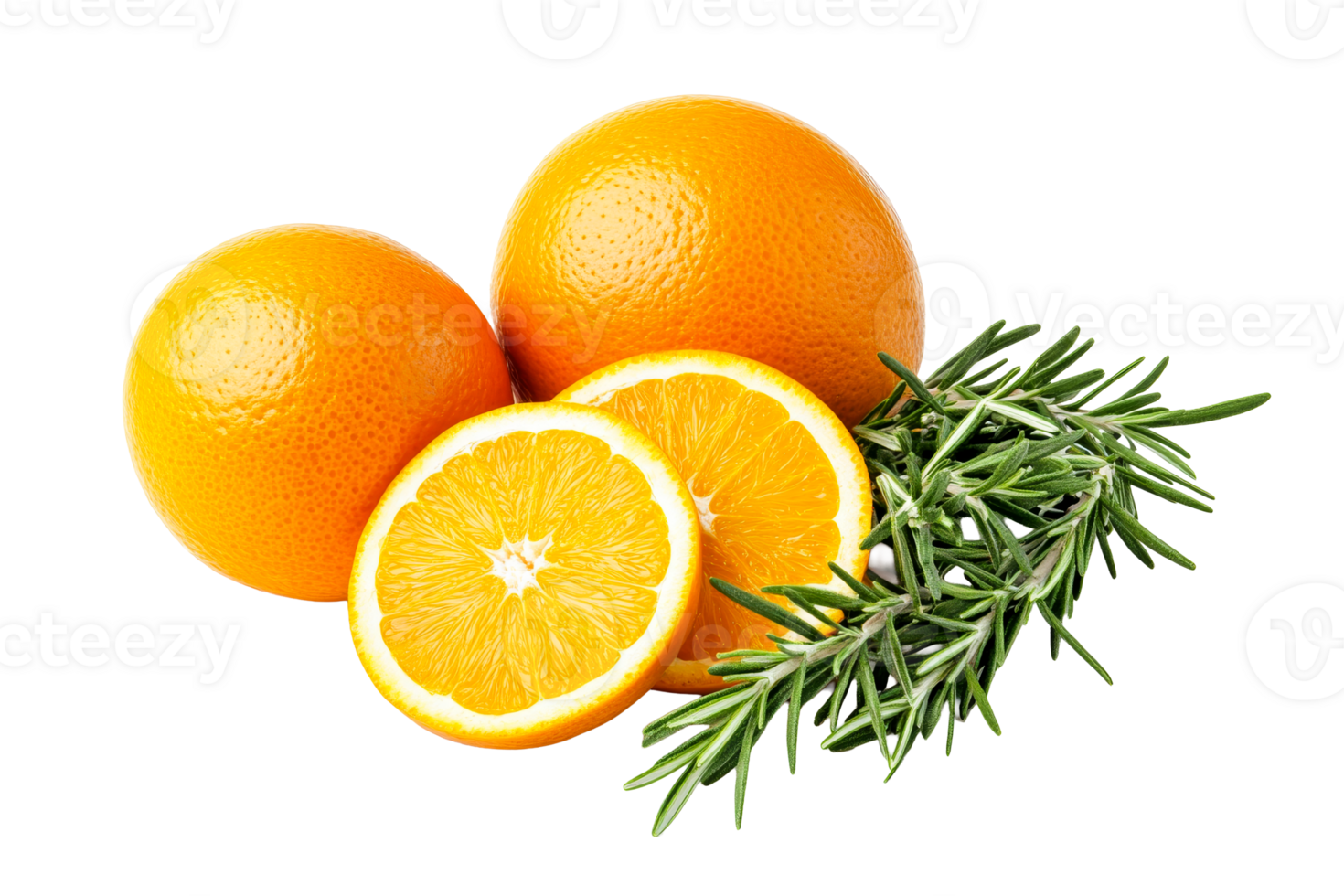 Fresh oranges with rosemary on a transparent background png