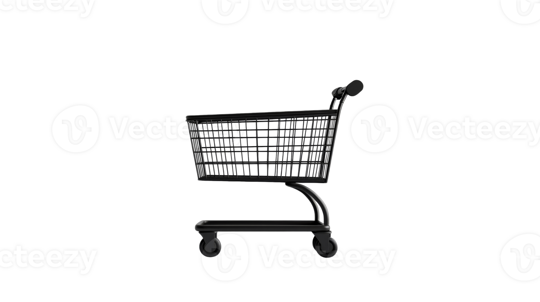 Dark supermarket cart on black background, cut out transparent png