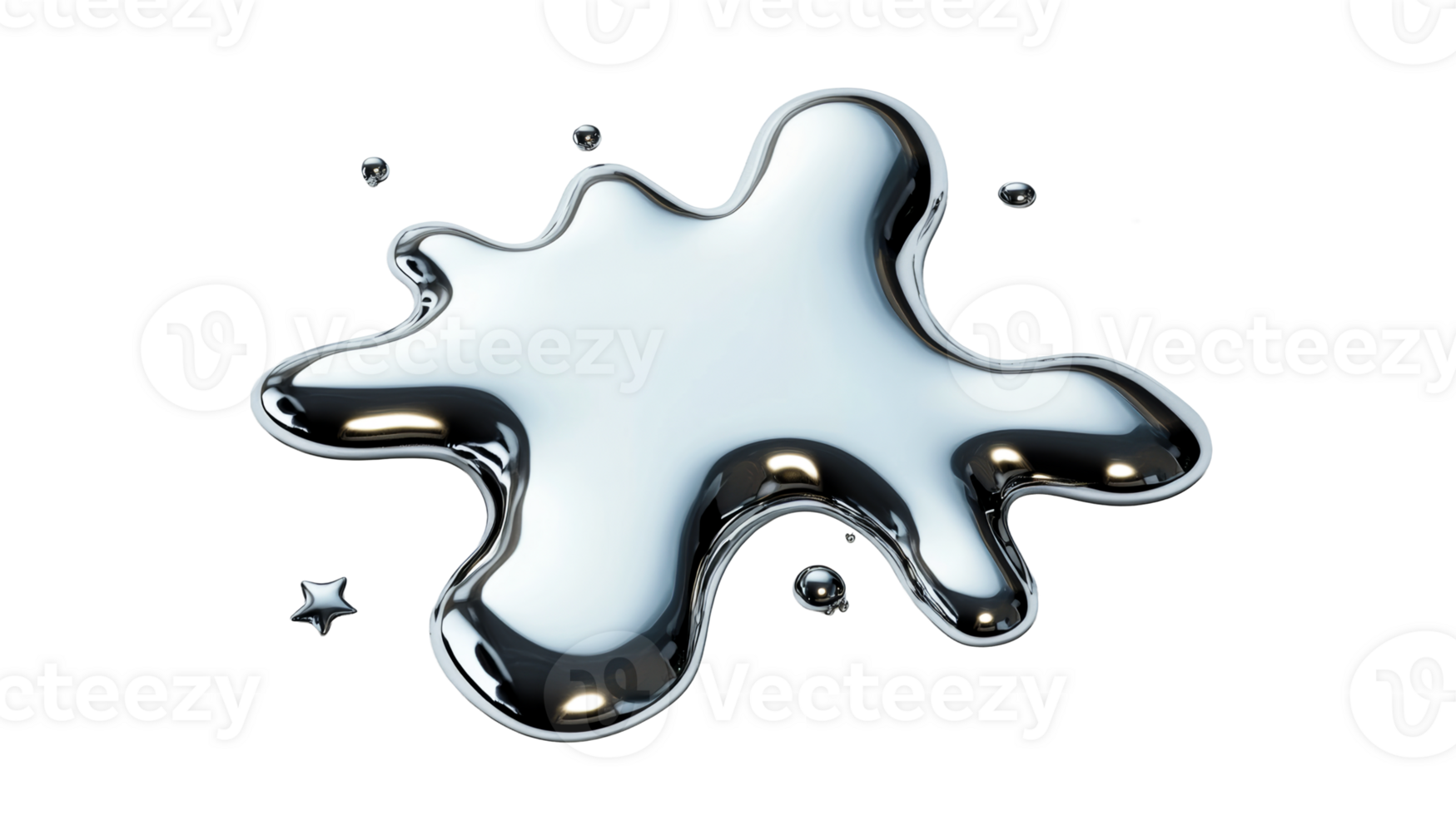 Liquid splash drop isolated object, shiny metal design, cut out transparent png