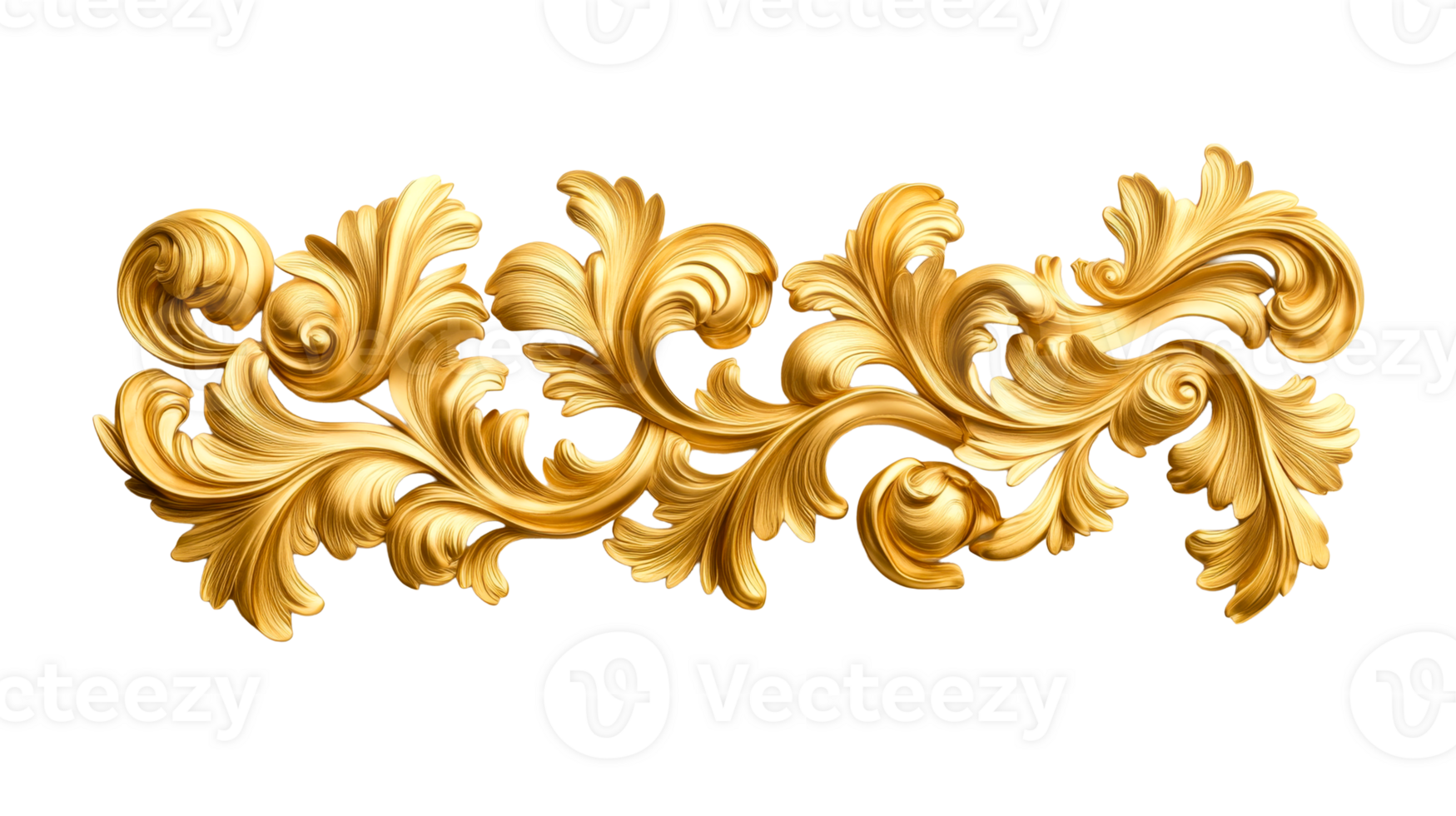 Gold Baroque Ornament with Floral Pattern, cut out transparent png