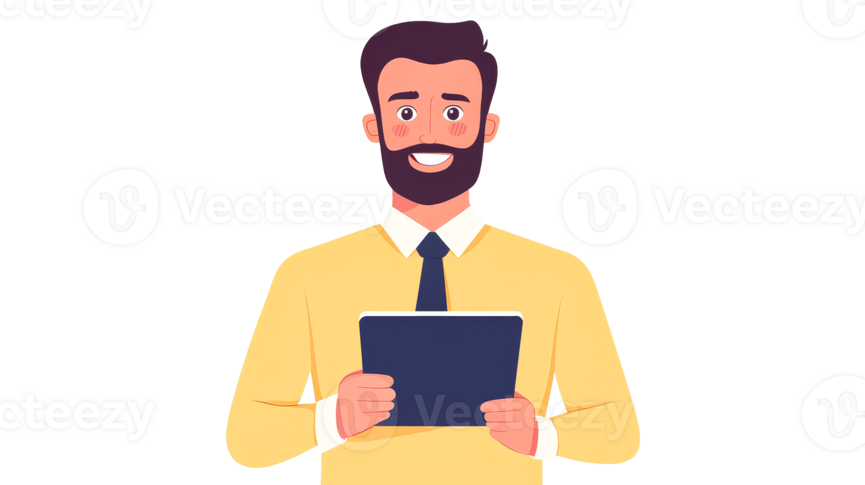 Man with tablet, smiling, professional, holding device, cut out transparent png