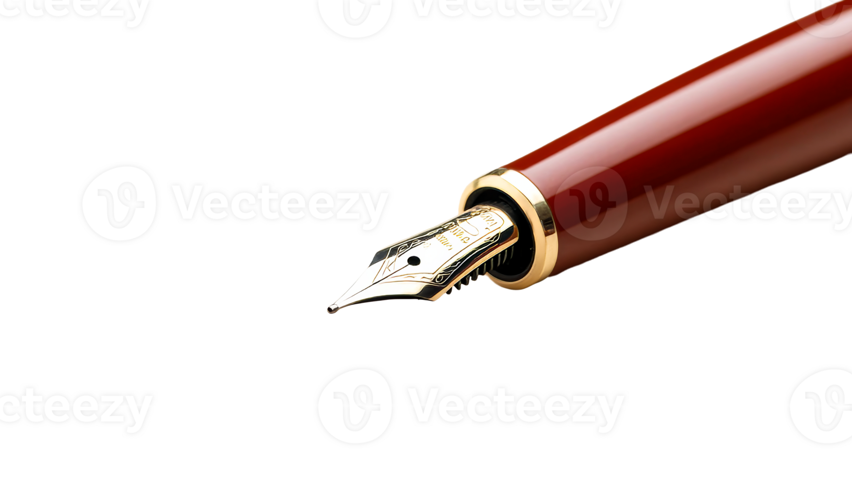 Luxurious fountain pen with golden nib in detail, cut out transparent png