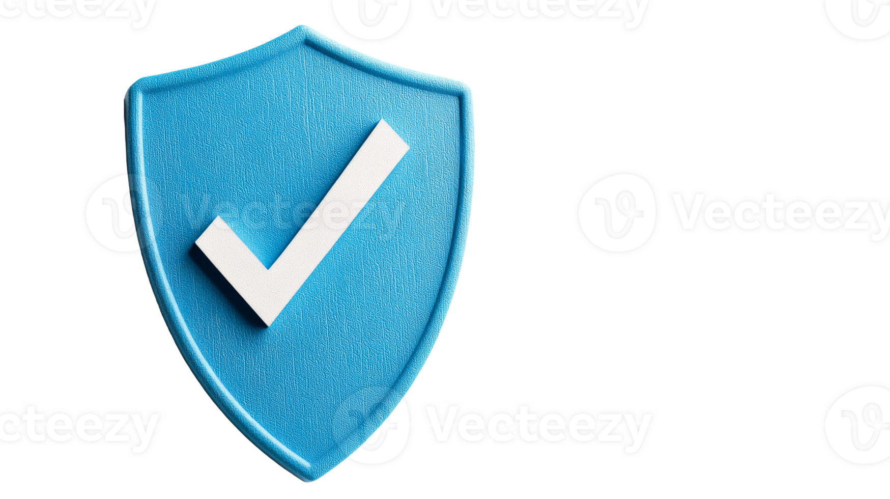 Blue shield with white check mark icon on black, cut out transparent png