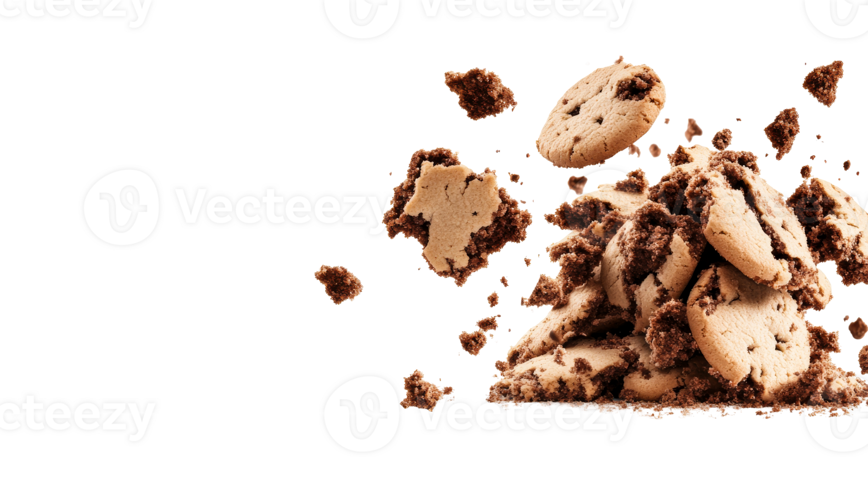Crumbling chocolate chip cookies, baked goodies, sweets, snack, treats, cut out transparent png
