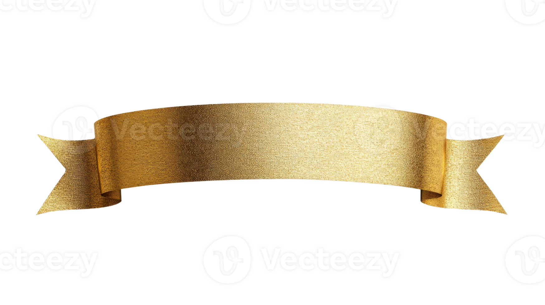 Golden textured ribbon banner isolated on a transparent backdrop, cut out transparent png