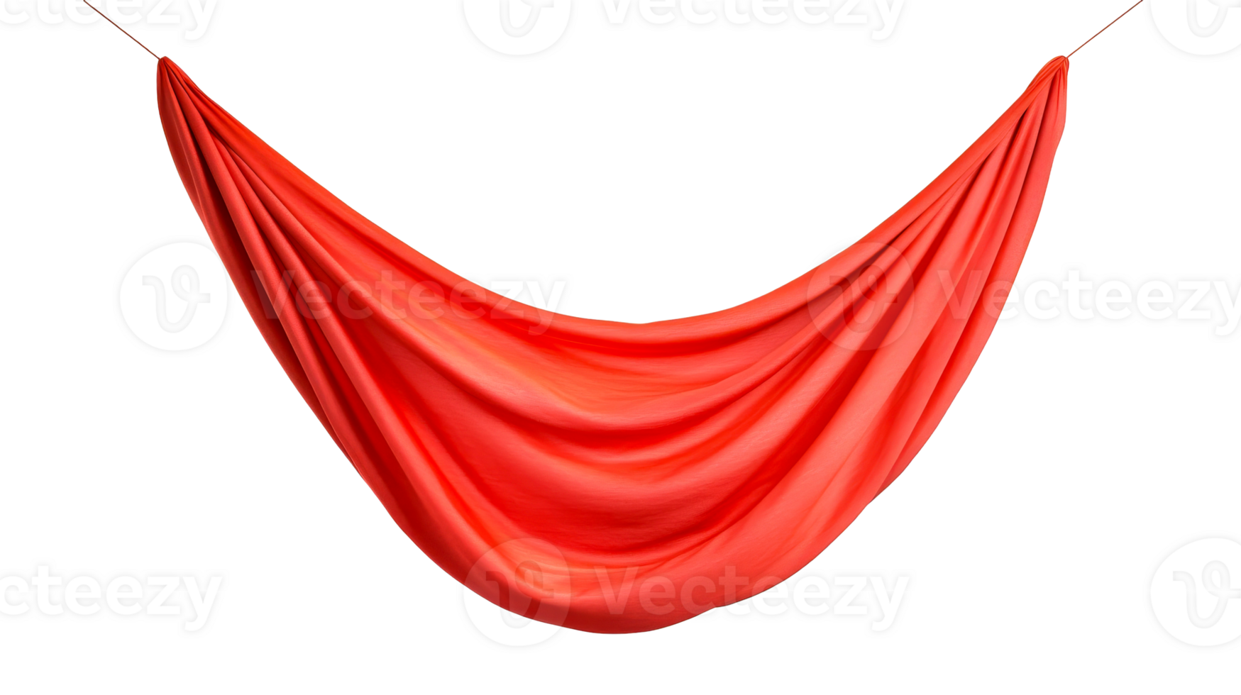 Red fabric hangs in soft folds on a black background, cut out transparent png