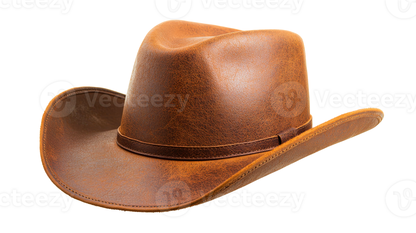 Leather cowboy hat with a brim, isolated on black background, cut out transparent png