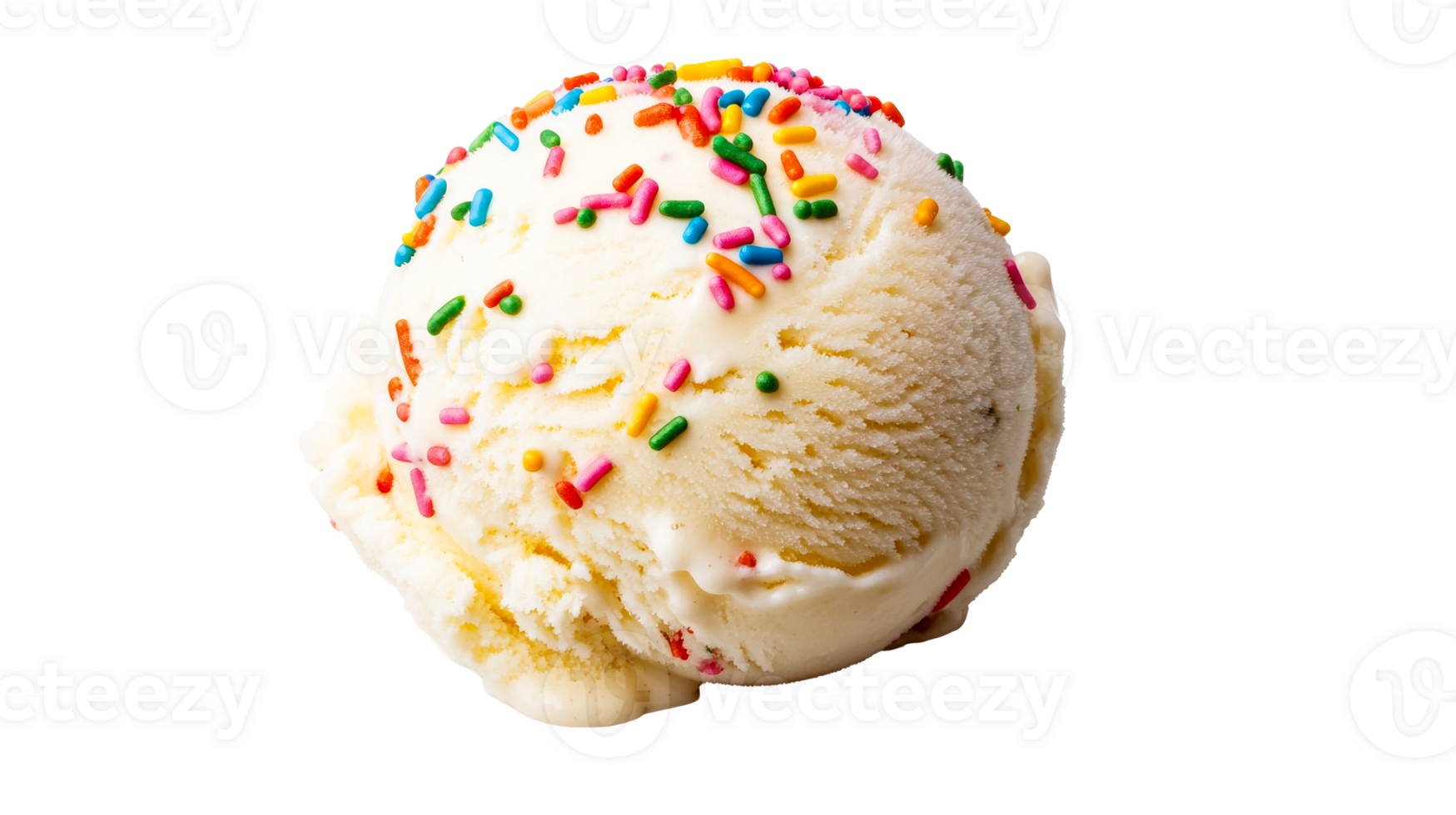 Vanilla ice cream with colorful sprinkles, cut out transparent png