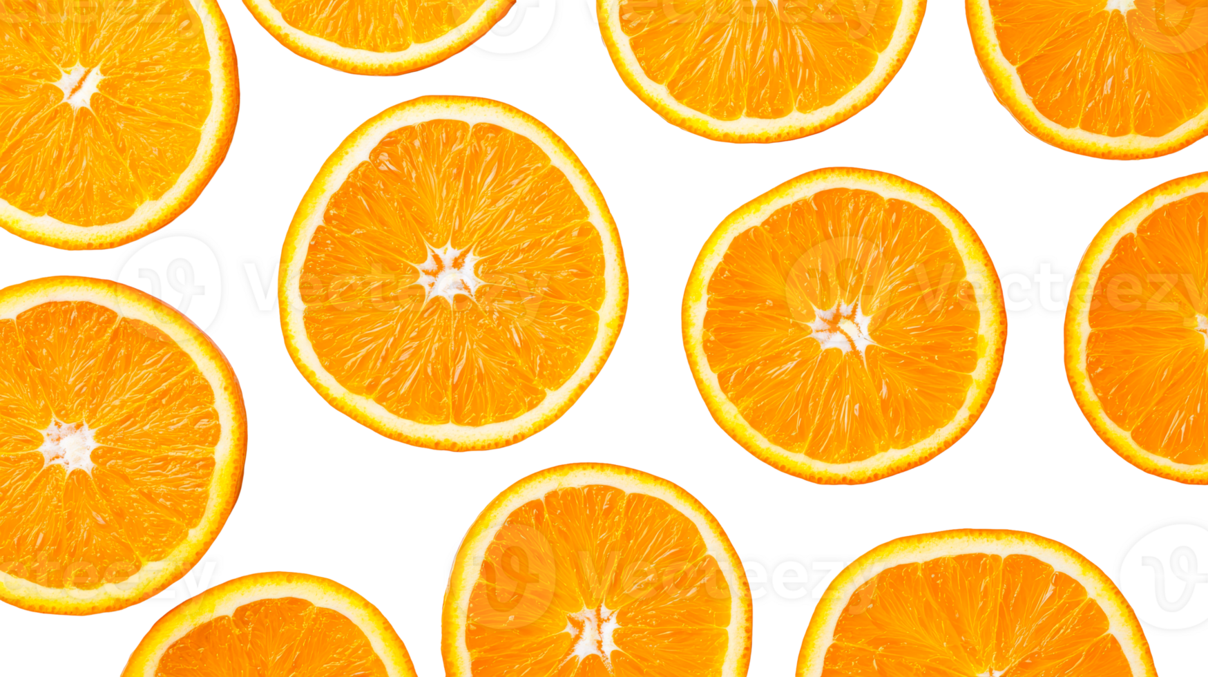 Fresh orange slices arranged, black backdrop for vivid presentation, cut out transparent png