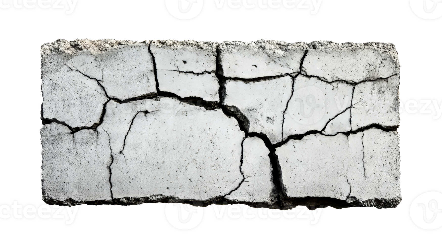 Concrete block with cracks, damaged slab, isolated object, cut out transparent png
