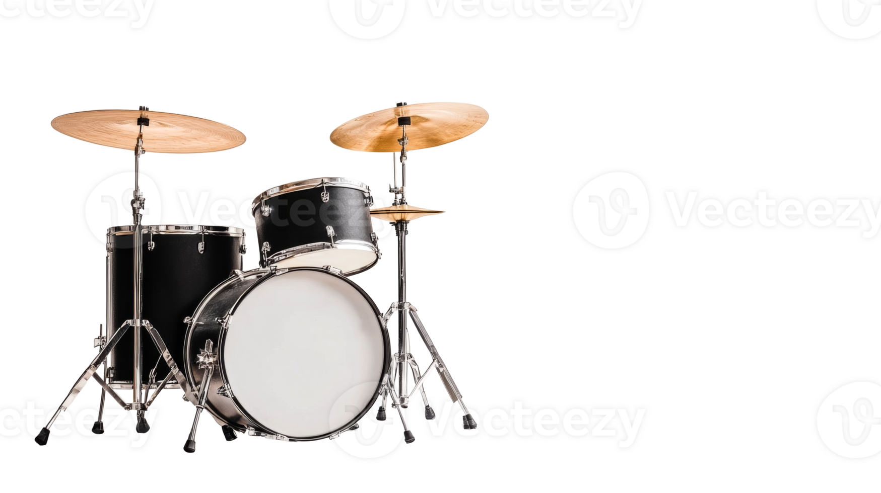Drum set against a dark background in studio, cut out transparent png