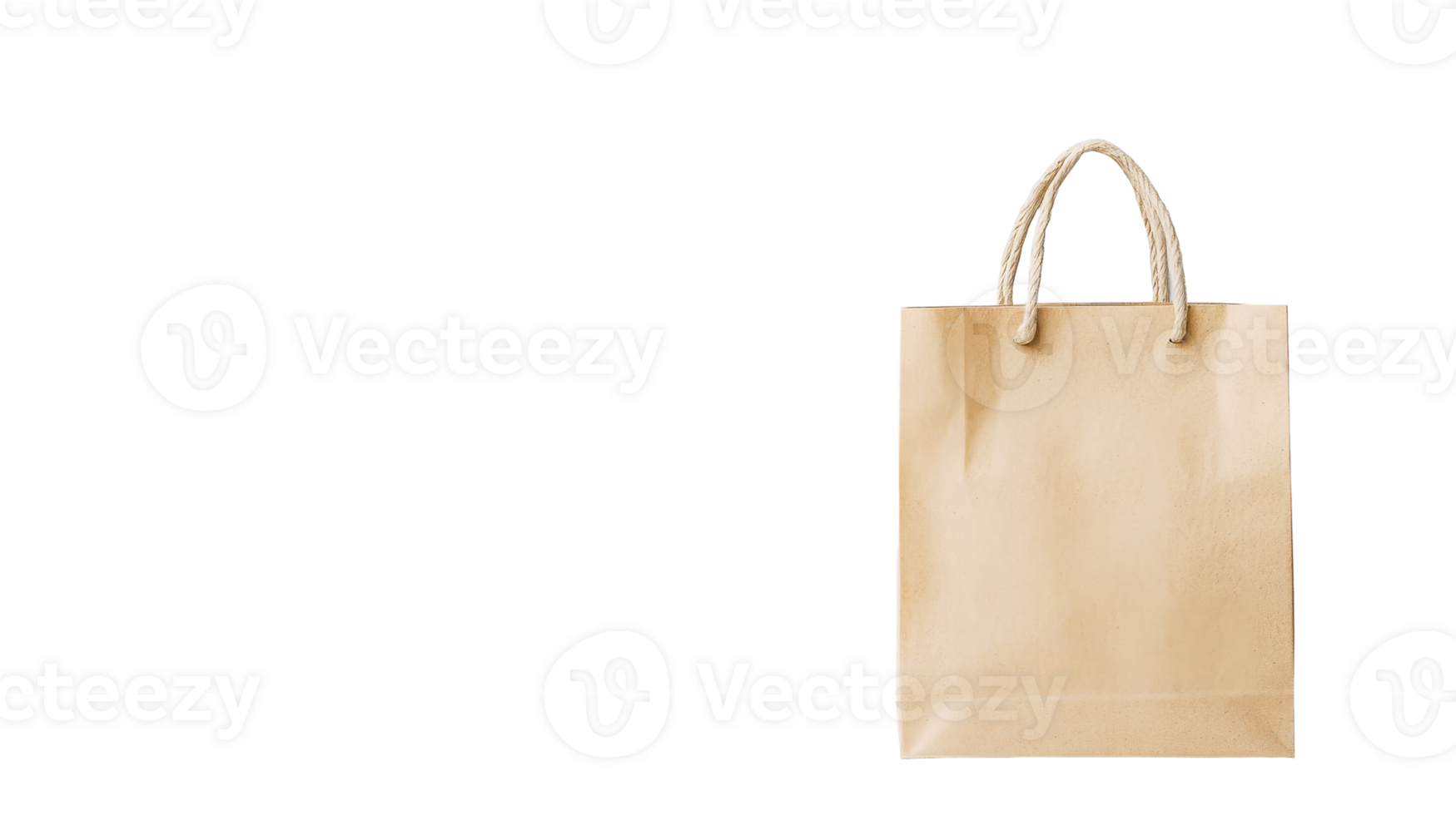 Simple brown kraft paper bag with rope handles, cut out transparent png