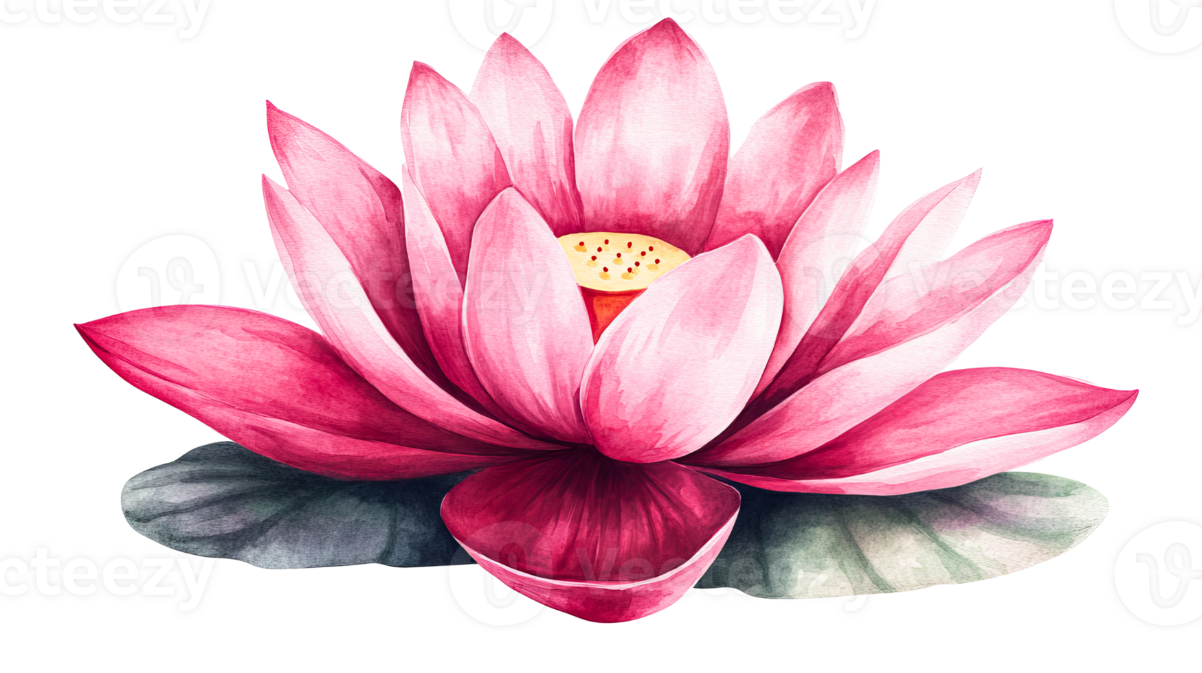 Elegant pink lotus flower with leaves illustration, cut out transparent png